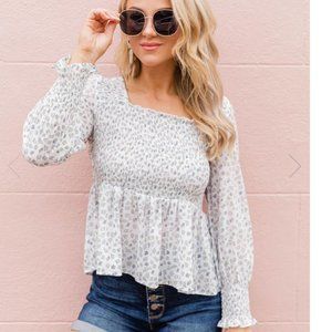 Floral Visions Smocked Ivory Blouse